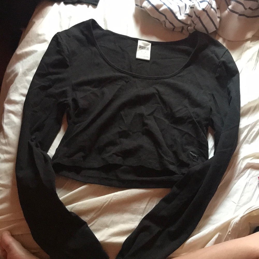 Victoria Secret PINK Long Sleeve Black Crop Top